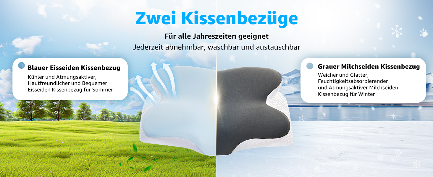 Подушка ортопедична з піни Memory Foam BRO для сну на боці, спині та животі, 60x40x13 см з 2 наволочками