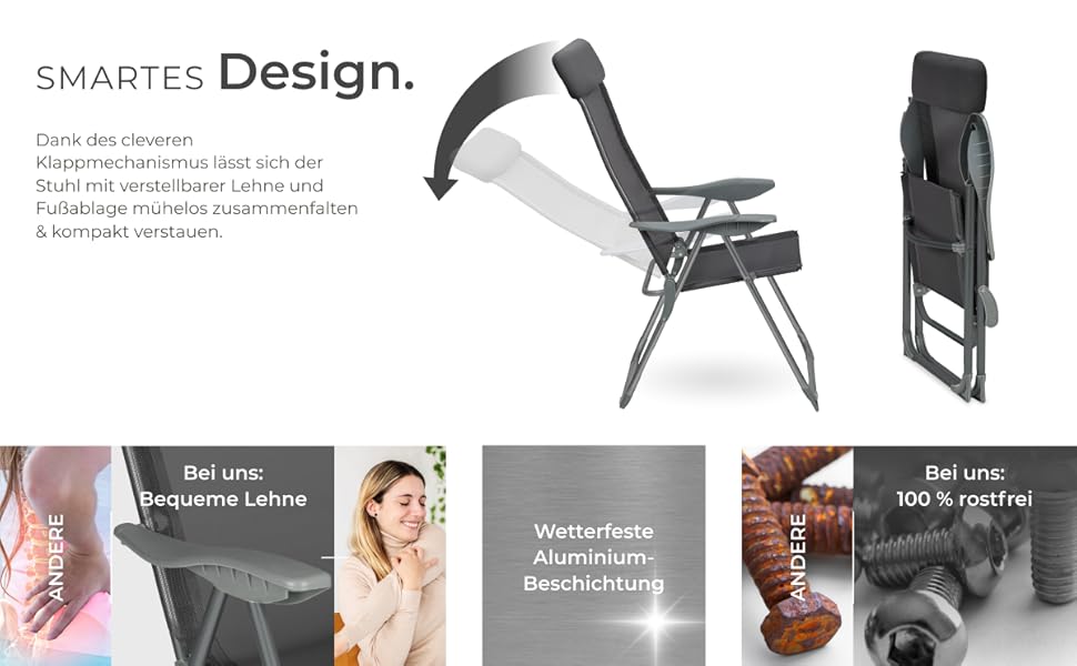 Шезлонги Tectake® 4 шт. - регульовані, з підставкою для ніг, легкі, складані, для саду, балкону, кемпінгу (Антрацит)