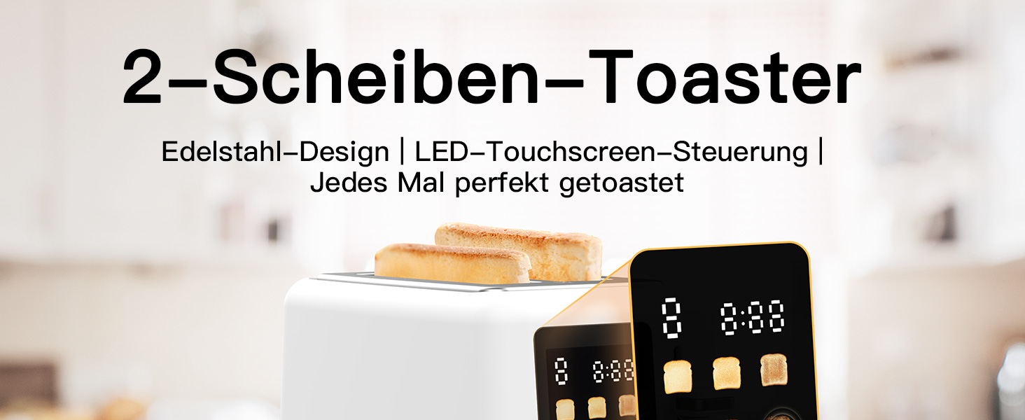 Тостер aeco toastlab Elite на 2 тости, з підставкою для булочок, широкі слоти, 6 рівнів підсмажування, 10 програм, 850W, LCD-дисплей, функція підйому, розморожування, піддон для крихт (MAX)