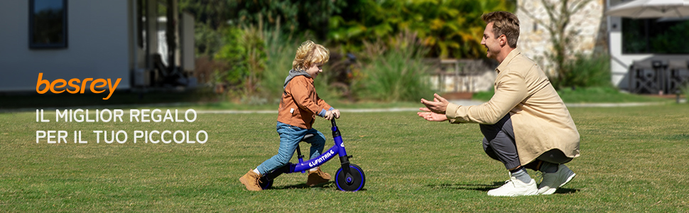 Бесрей 5-в-1 Дитячий Біговел, Триколісний Велосипед для Малюків 1-4 роки (Темно-синій)