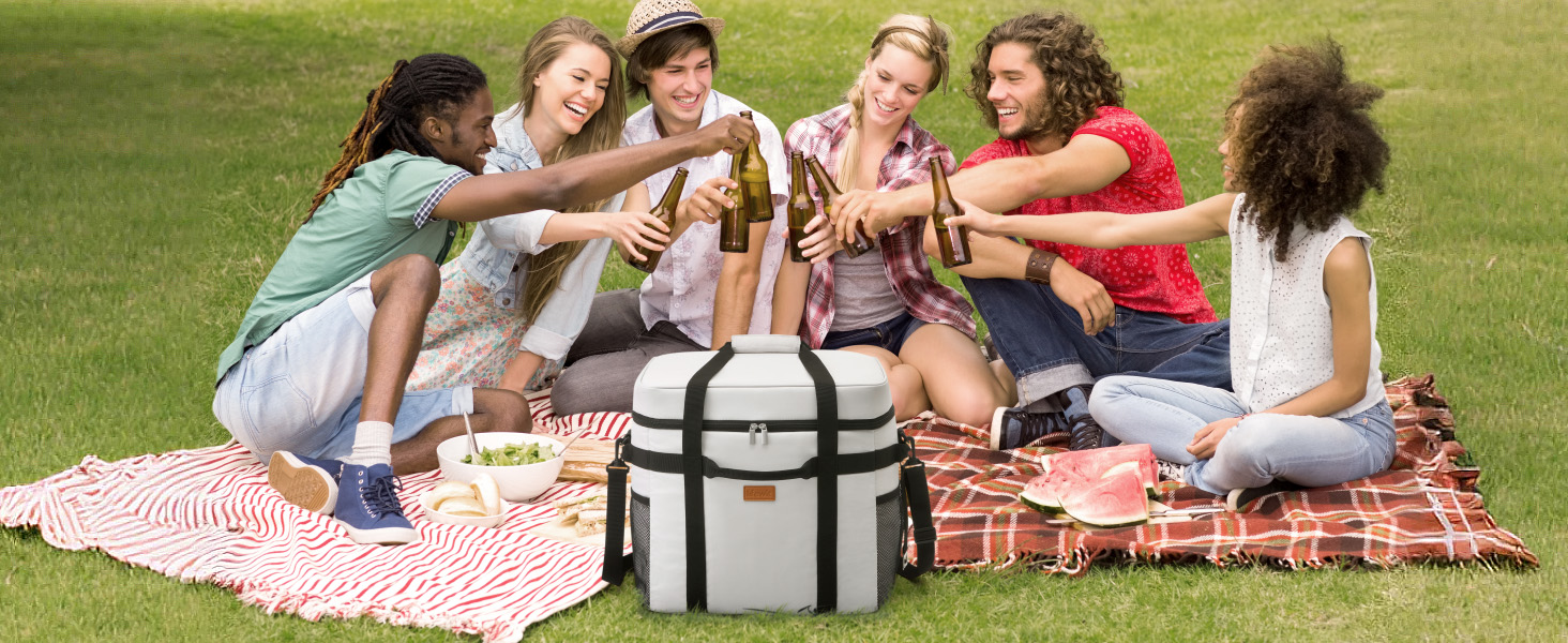 Термосумка-холодильник Lifewit 40л для пікніка, їжі та напоїв (Сірий). Ізольована сумка-холодильник для роботи, кемпінгу, пляжу.