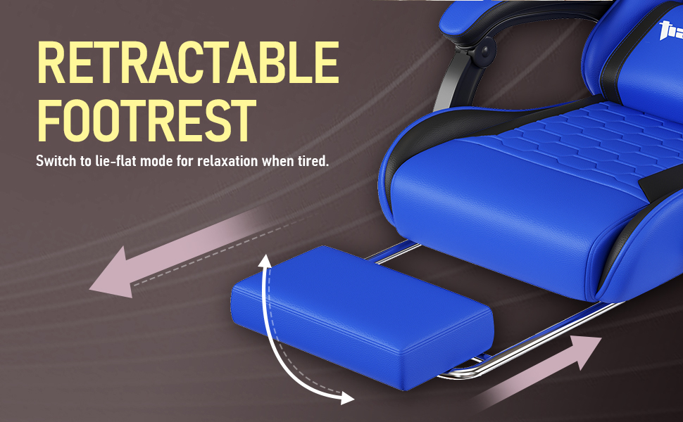 Ігровий крісло з підніжкою, регульованими підлокітниками та підтримкою попереку, ергономічне для дорослих, велике, високе, блакитне