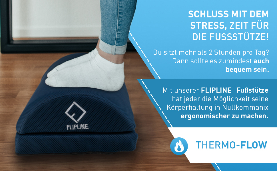Підставка для ніг під стіл FLIPLINE - регульована, з антиковзким покриттям та м'якою накладкою - для офісу, дому, home office - аксесуар для робочого столу, сидіння, блакитна сітка