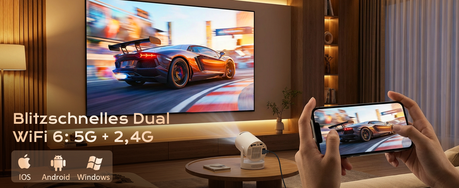 Міні-проектор 4K 1080p Full HD з Android 12.0, Wi-Fi 6, Bluetooth 5.4, автоматичною корекцією трапеції та вбудованим динаміком 5 Вт - для домашнього кінотеатру та вулиці