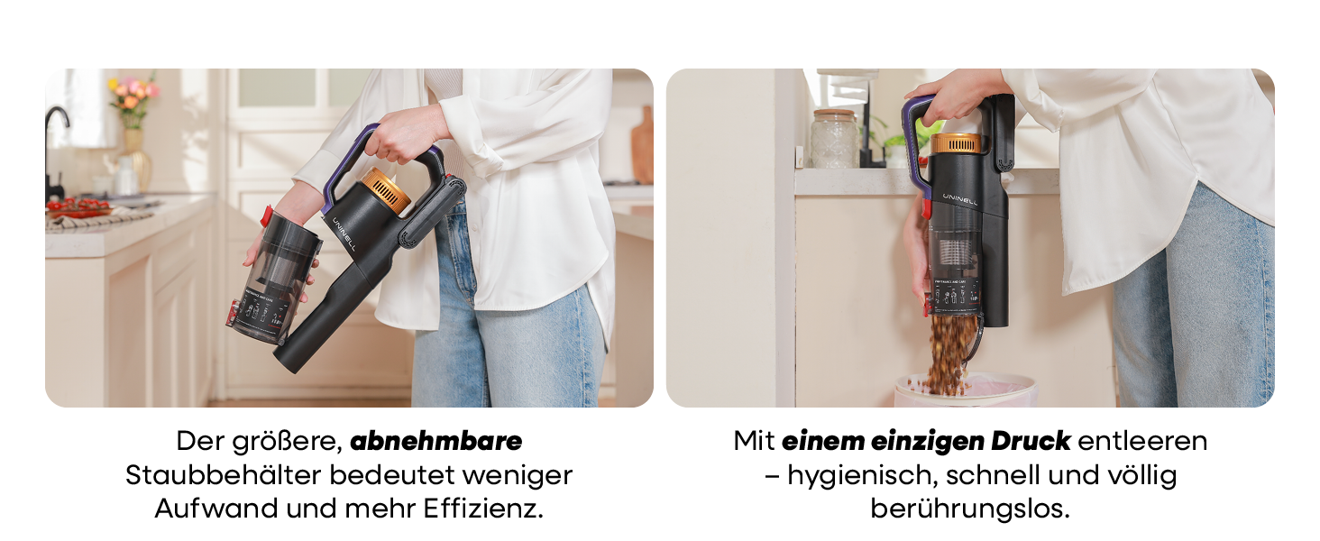 Бездротовий акумуляторний пилосос UNINELL HOME 48000Pa, 550W, 65 хвилин роботи, LED-дисплей, антизаплутувальна щітка, тиха робота, для килимів, твердих підлог та шерсті тварин (фіолетовий)