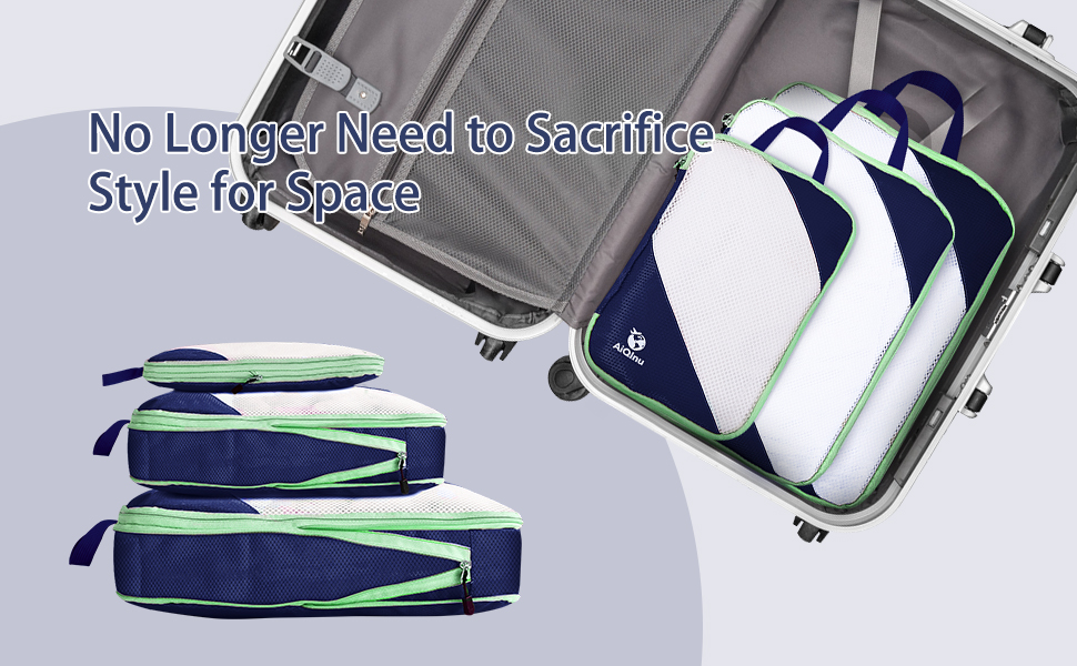 Набір компресійних органайзерів для одягу AiQInu (5 шт), ультралегкі сумки для пакування в подорожі з мішком для взуття та білизни, темно-синій