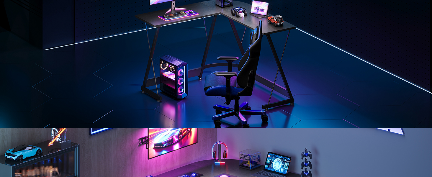 Ігровий стіл ODK, 120x120 см, L-подібний, для дому та офісу, чорний