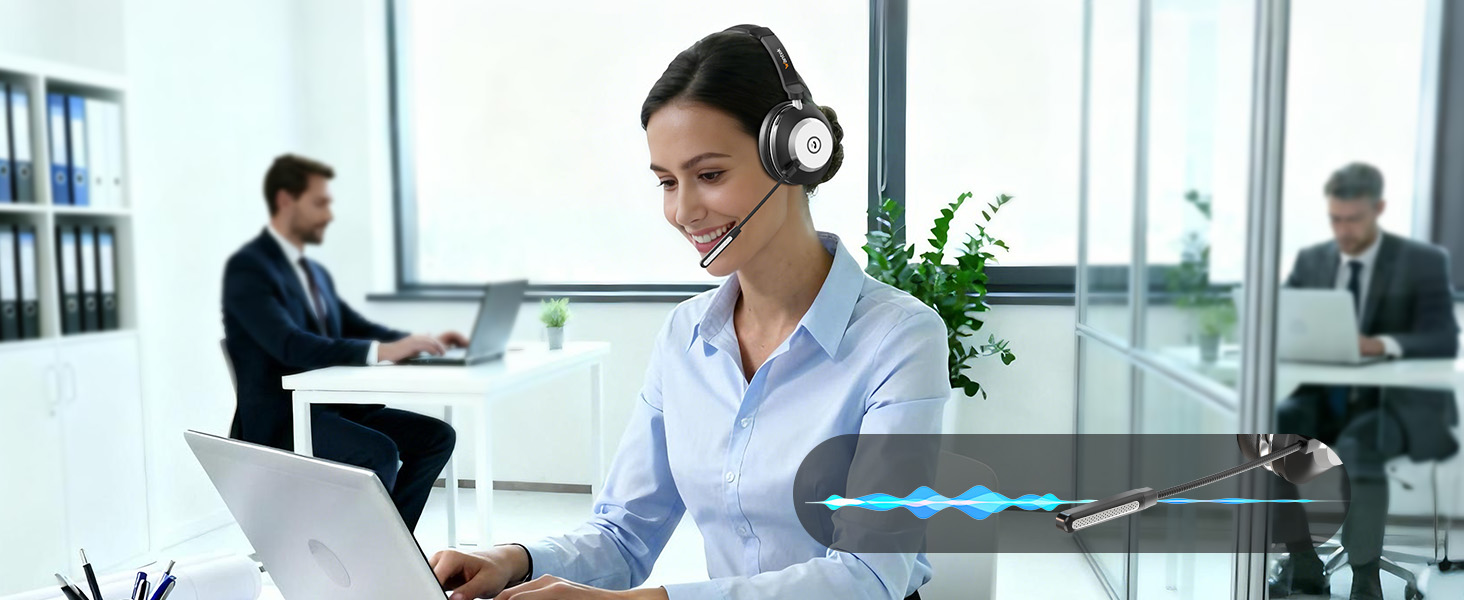 Бездротова гарнітура Wantek з мікрофоном та зарядною станцією, Bluetooth навушники з USB-адаптером для кол-центру, офісу, Zoom, Skype та Teams (сіро-чорний)