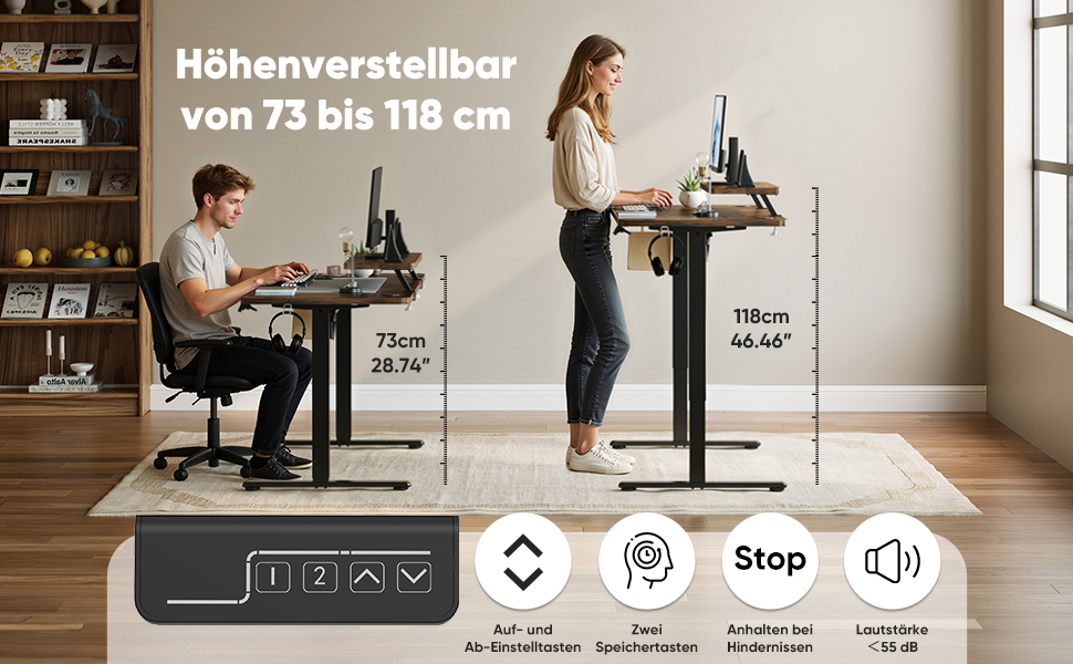 Регульований стіл Sweetcrispy з підставкою для монітора, 120 x 60 см. Електричний, ергономічний стіл для стоячи/сидячи, комп'ютерний стіл, вінтажний коричневий, 120 x 60 см