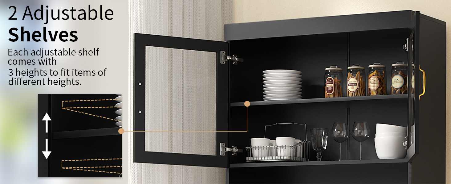 Кухонна шафа VOWNER з робочою поверхнею, буфет на кухню з 4 шафами, вітрина, буфет з регульованими полицями, 80 x 40 x 180 см, для кухні, вітальні, офісу, їдальні (білий) (чорний)