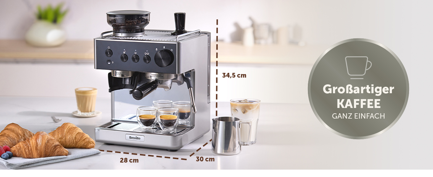 Кавомашина Breville Barista Slimline VCF185X: еспресо, капучино, лате - срібляста, з вбудованим капучинатором, 15 бар