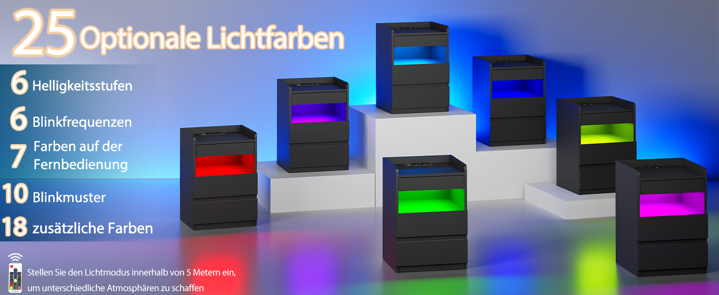 Нічний столик BEWISHOME 2 шт., з прихованою поличкою та розеткою, з функцією зарядки, для вітальні та спальні (чорний) EFCG02B