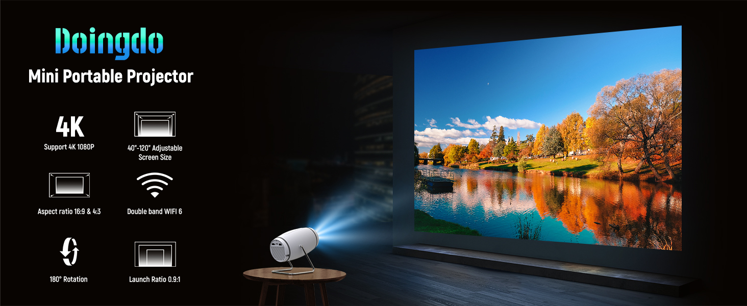 Портативний міні проєктор 4K з Wi-Fi 6 та Bluetooth 5.4: домашній кінотеатр з підтримкою HDMI, USB та PS5