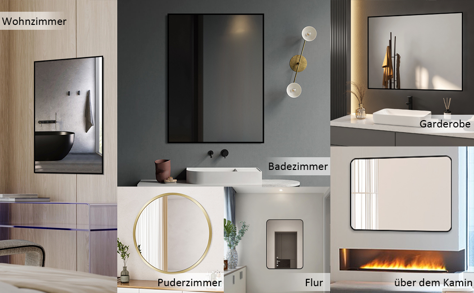 Дзеркало Boromal Spiegel Schwarz 100x60 см прямокутне з металевою рамою для ванної кімнати, спальні, туалетного приміщення. Чорний настінний дзеркало 60L x 100B cm