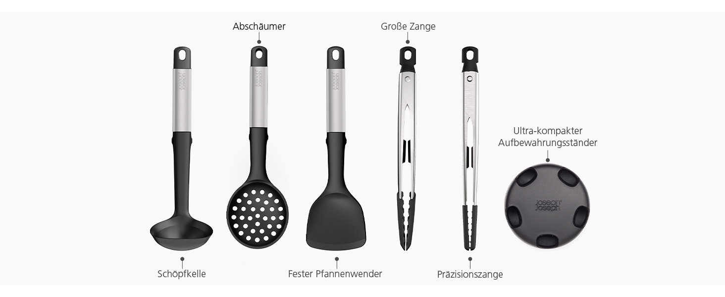 Joseph Joseph Elevate Fusion: Набір кухонних аксесуарів 5 шт. з силікону з компактною підставкою, BPA-free, стійкий до нагрівання, з антипригарним покриттям