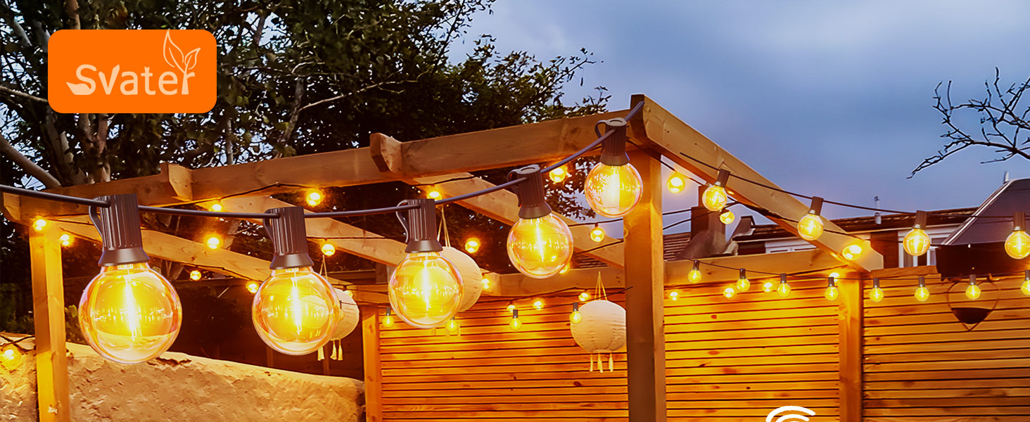 Світлодіодна гірлянда для вулиці Lichterkette 60м, G40 LED, диммування, водонепроникність IP45, 104 пластикові лампочки, 2700K тепле біле світло, для декору саду, тераси, вечірки (2x30м, з пультом)