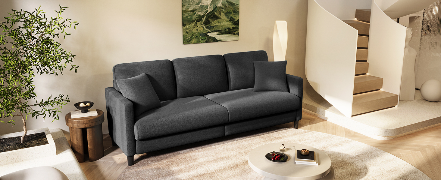 Двомісний диванчик, компактний диван для підліткової кімнати, зручний невеликий диван, легка збірка без інструментів, дивани з масиву дерева, невеликий диван для вітальні (сірий, 211 см)