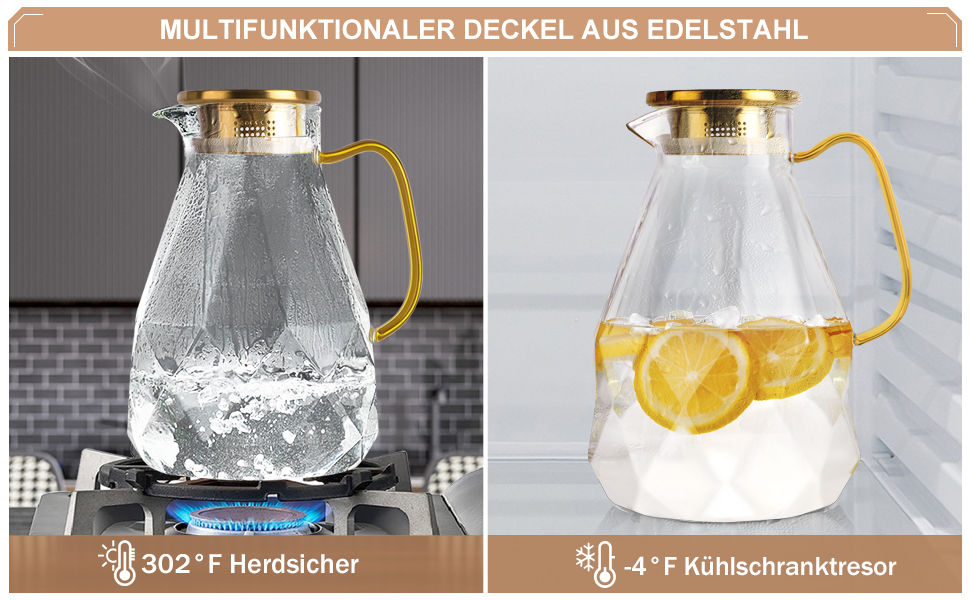 Скляна карафа Yirilan 2.2 л з кришкою, 74 унції, для води, скляна банка, глечик для води, скляний глечик