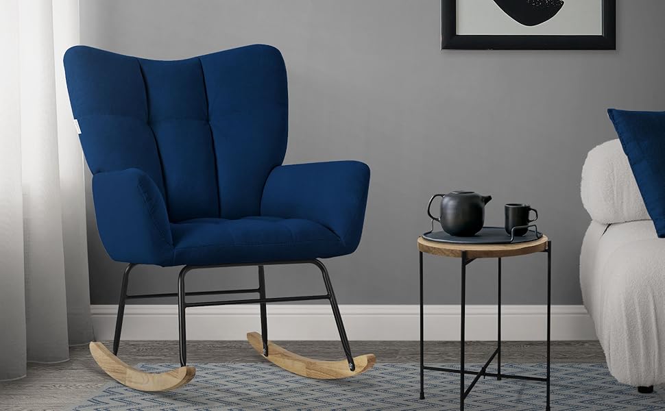 Крісло-гойдалка ML-Design з оббивкою під фліс, дерев'яні полози, блакитне. Крісло для відпочинку в вітальню, спальню або на балкон