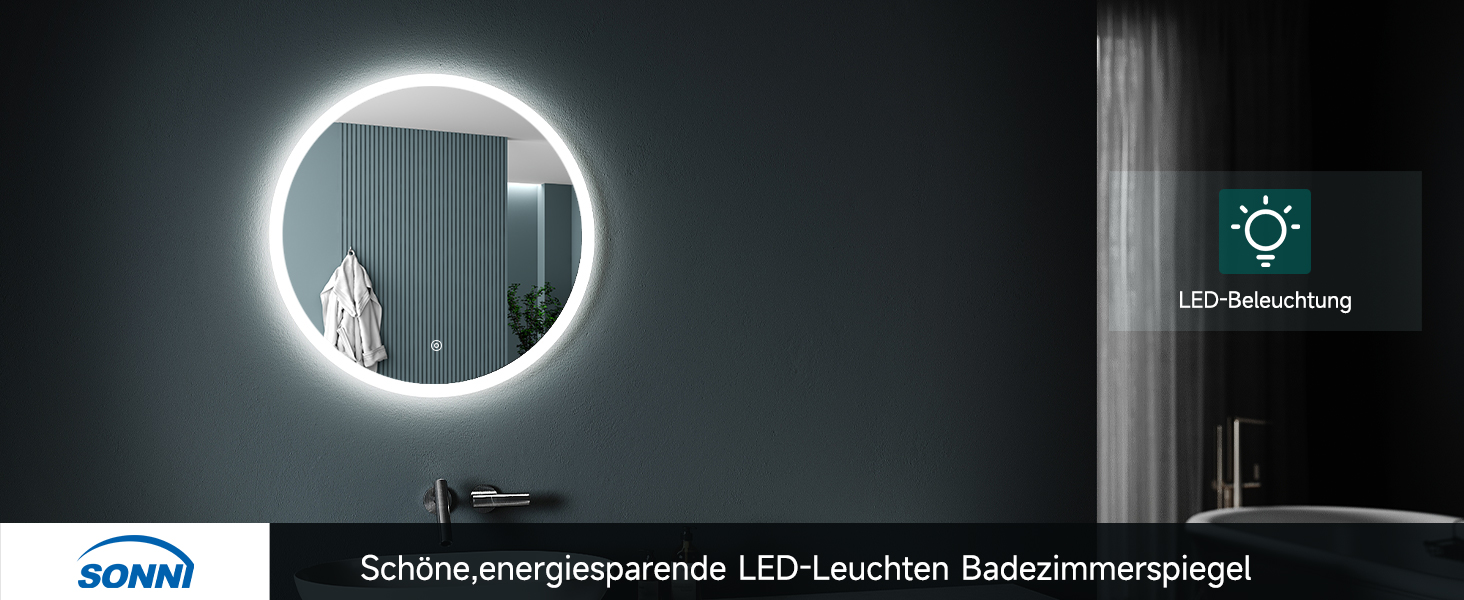 Дзеркало для ванної кімнати SONNI LED з підсвічуванням 80x60 см, прямокутне, біле