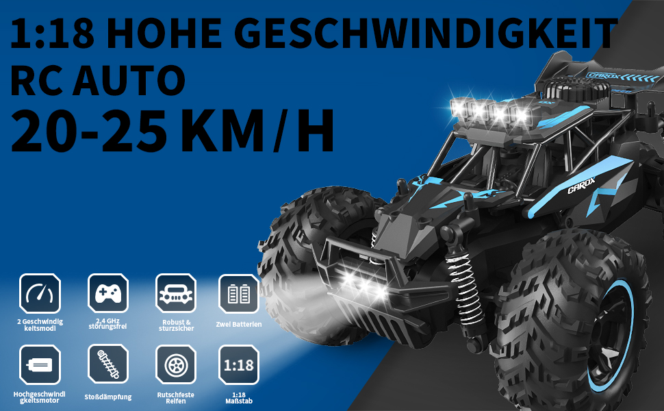 Радіокерований позашляховик Carox 1:18, 2.4 GHz, 25 км/год, Monstertruck з підсвічуванням (Червоний)