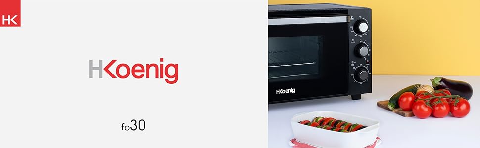 Міні-піч H.Koenig FO42, 42л, 230°C, 5 режимів, таймер 90хв, конвекція, гриль, з щипцями, крихтозбірник, поворотний насадка, 2000W