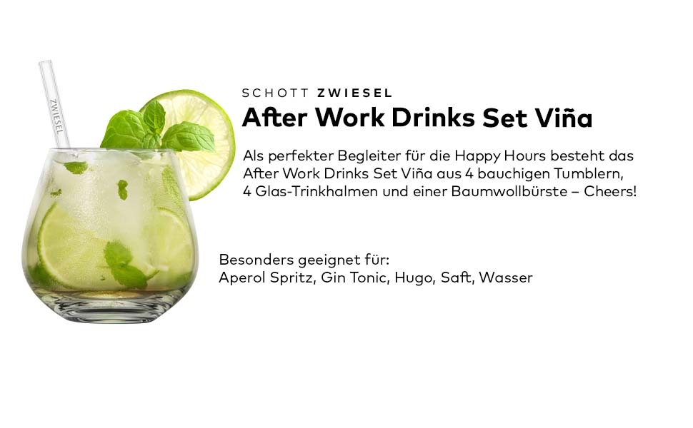 Набір коктейльних келихів SCHOTT ZWIESEL After Work Drinks: 4 склянки з Tritan-кришталю, 4 скляні трубочки та щітка для чищення, підходять для посудомийної машини, Німеччина