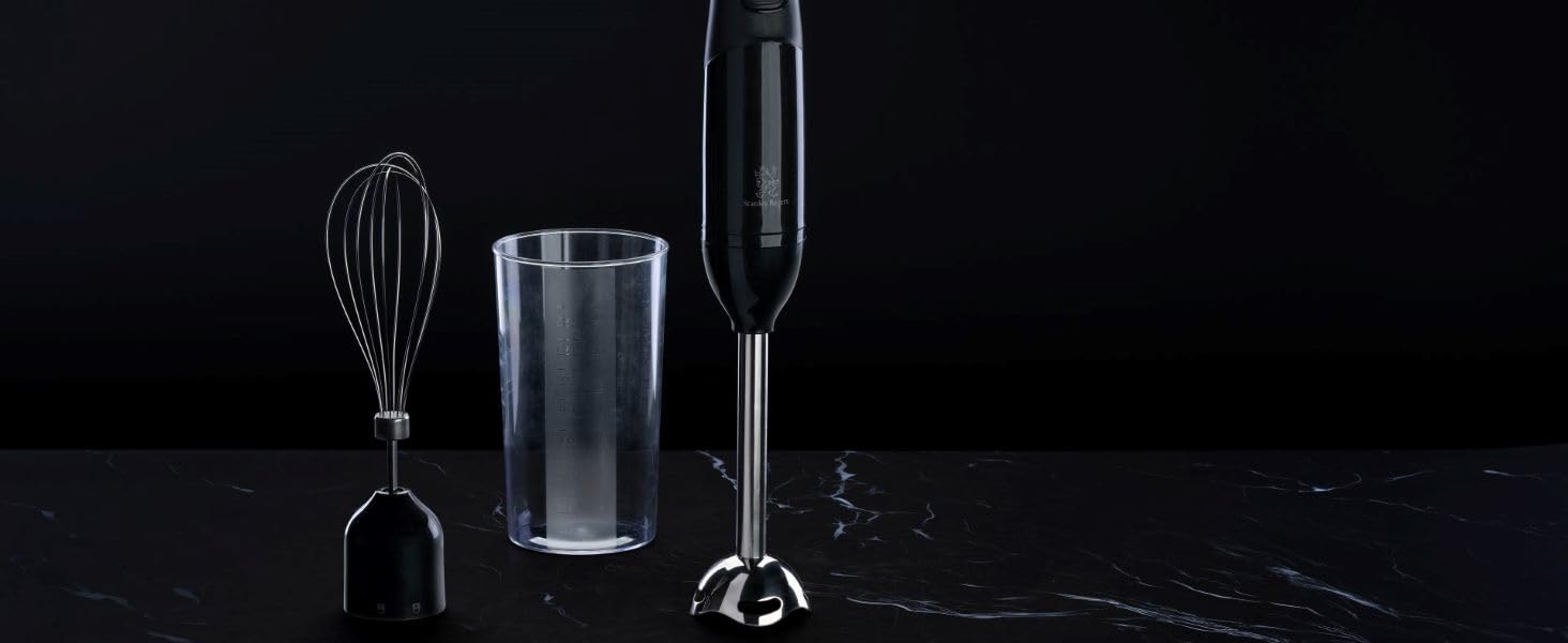 Сталевий блендер Stanley Rogers 500W з 1L скляною колбою, 4-лопатева система + насадка для змішування, 2 швидкості (занурювальний блендер)