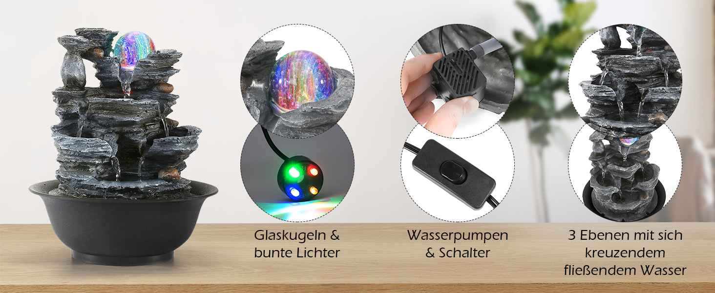 Кімнатний фонтан Dyna-Living з роликовою кулею, LED-підсвічуванням, полірезин, стиль 