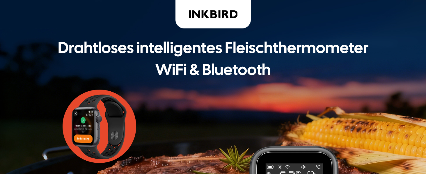 Термометр для м'яса INKBIRD INT-31-BW: бездротовий, Wi-Fi, Bluetooth, для приготування на грилі, в духовці, мангалі, фритюрниці