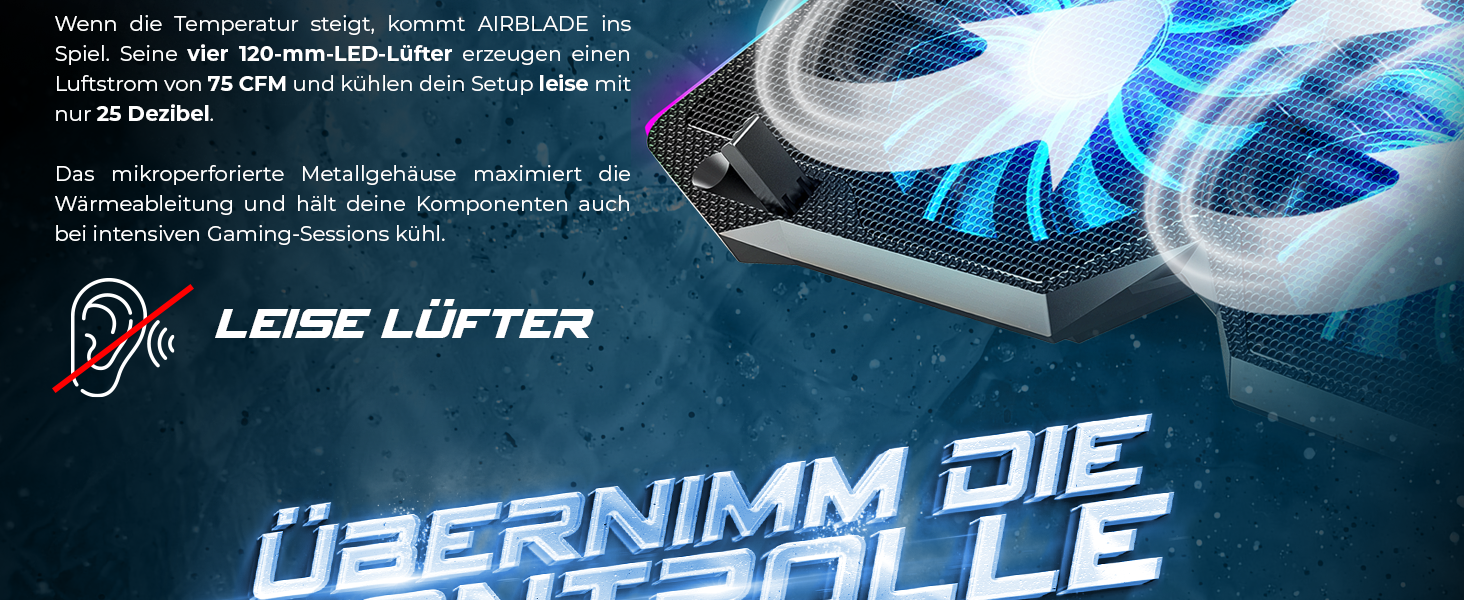 Охолоджувач для ноутбука Spirit of Gamer AIRBLADE 500 (10-17 дюймів), 4 тихі вентилятори, RGB підсвітка, сумісність з PC, PS5, PS4, Xbox