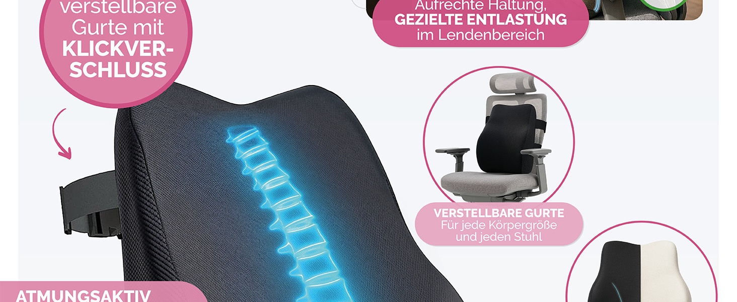 Ергономічна подушка під спину Blumtal з ефектом пам'яті (Memory Foam), підтримуюча подушка під поперек з чохлом OEKO-TEX