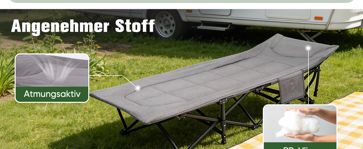 Складане кемпінгове ліжко Sekey з матрацом та бічною кишенею, 190 x 71 x 36 см, поширена шезлонг-ліжка для відпочинку на природі, в саду, на фестивалях та в подорожах