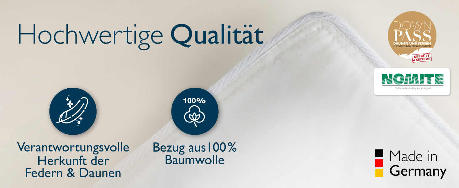 Пухова ковдра Beautissu з 100% пуху та пера – Made in Germany – сертифікація Oeko-Tex, Downpass & Nomite – бавовняна наволочка, 135x200 см, придатна для прання, зимова ковдра