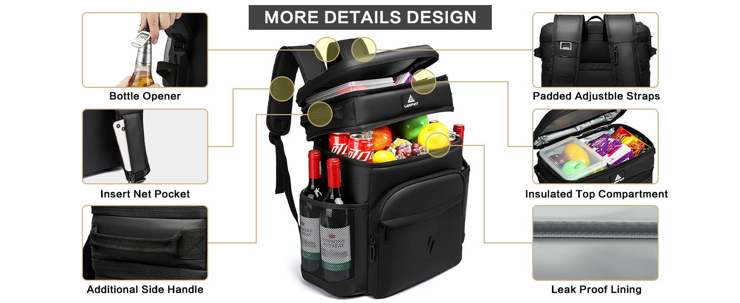 Рюкзак-холодильник Laripwit 54 літри: ізольований, тактичний, для пікніків, подорожей, кемпінгу, пляжу (33л) - чорний