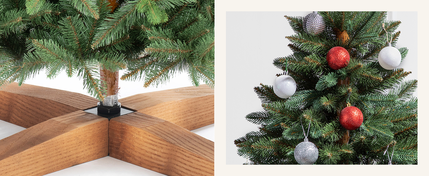Штучна ялинка FAIRYTREES Nordmann Premium 220 см, білий засніжений сосновий колір, PVC, з натуральними шишками та дерев'яною підставкою