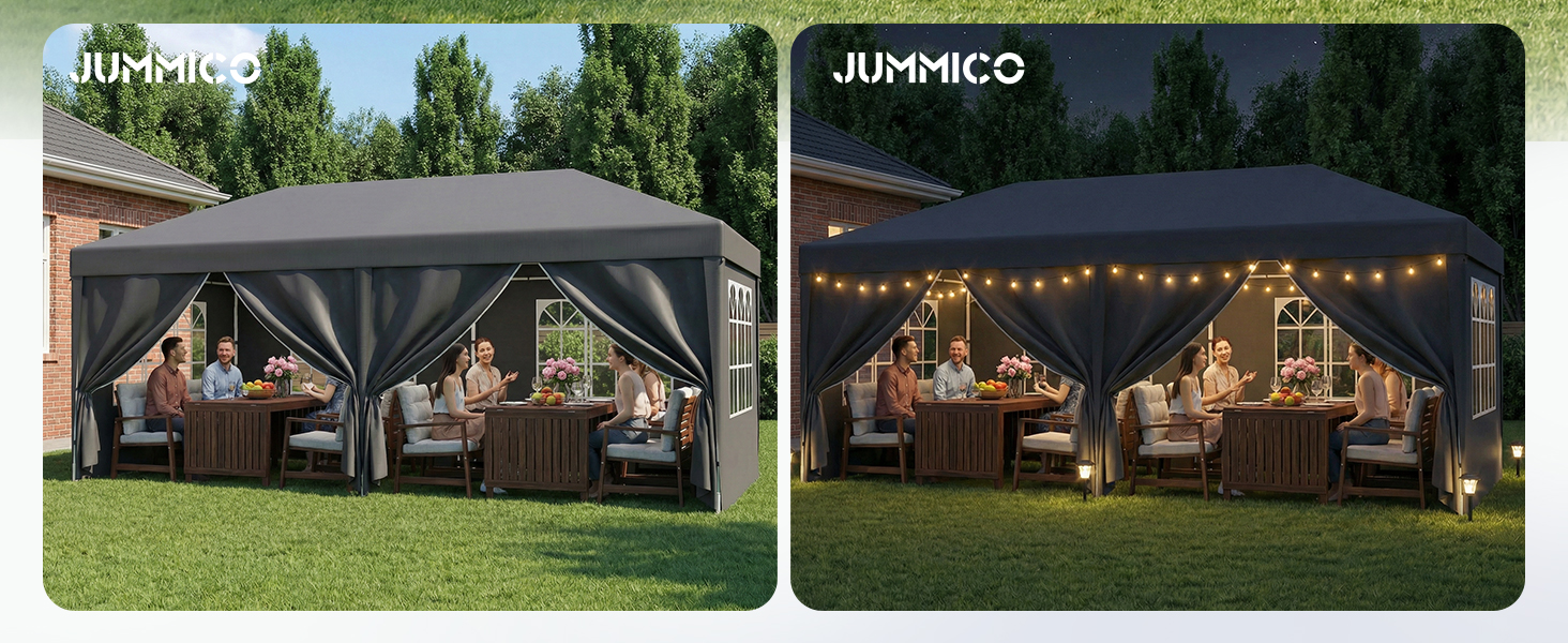 Павільйон садовий JUMMICO 3x6 м, водонепроникний, з бічними стінками, захист від сонця UV 50+, регульована висота, зимовий, для кемпінгу та відпочинку (Сірий)