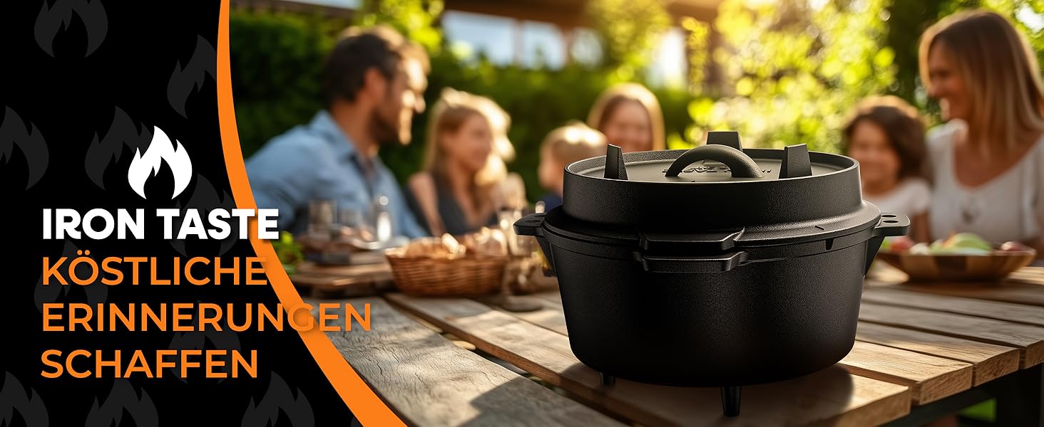 Чавунний казан Dutch Oven 9л з ніжками та знімачем кришки, набір для приготування їжі на відкритому вогні (на 6-10 осіб)
