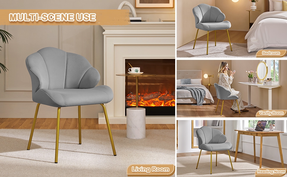 Крісло Yaheetech у формі мушлі, сучасне крісло-вушко, м'яке крісло з металевими ніжками, поліестер, для вітальні/туалетного столика/спальні, комплект, білий/світло-сірий