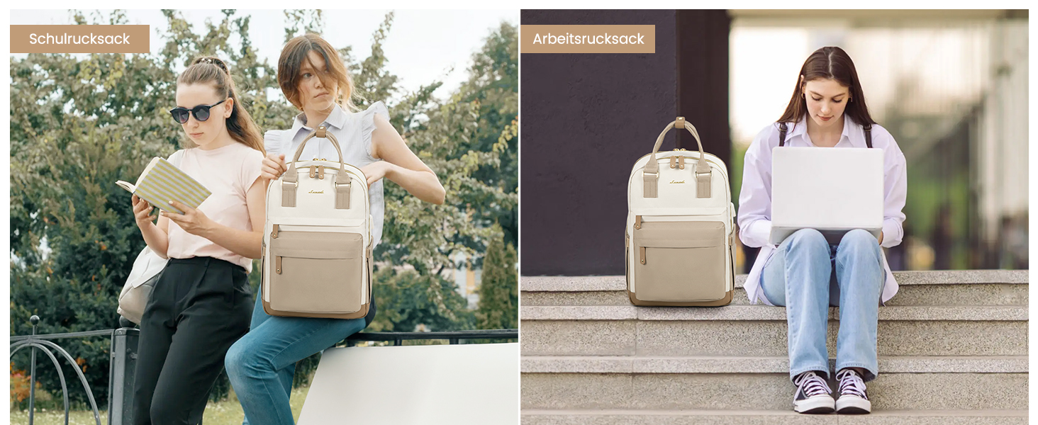 LOVEVOOK Рюкзак для жінок, 15.6 дюймів, рюкзак для ноутбука, рюкзак для подорожей, водонепроникний, сумка для роботи, рюкзак, жіноча шкільна сумка, для підлітків, дівчаток, елегантний, для школи, університету, подорожей, роботи, офісу, Бежевий, 15.6 дюймів, A-beige & Khaki