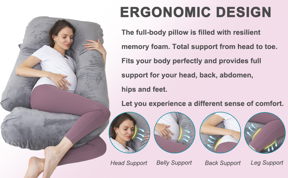 Подушка для вагітних TaiBest з подрібненого пінополіуретану (Memory Foam), U-подібна, для підтримки живота, червона