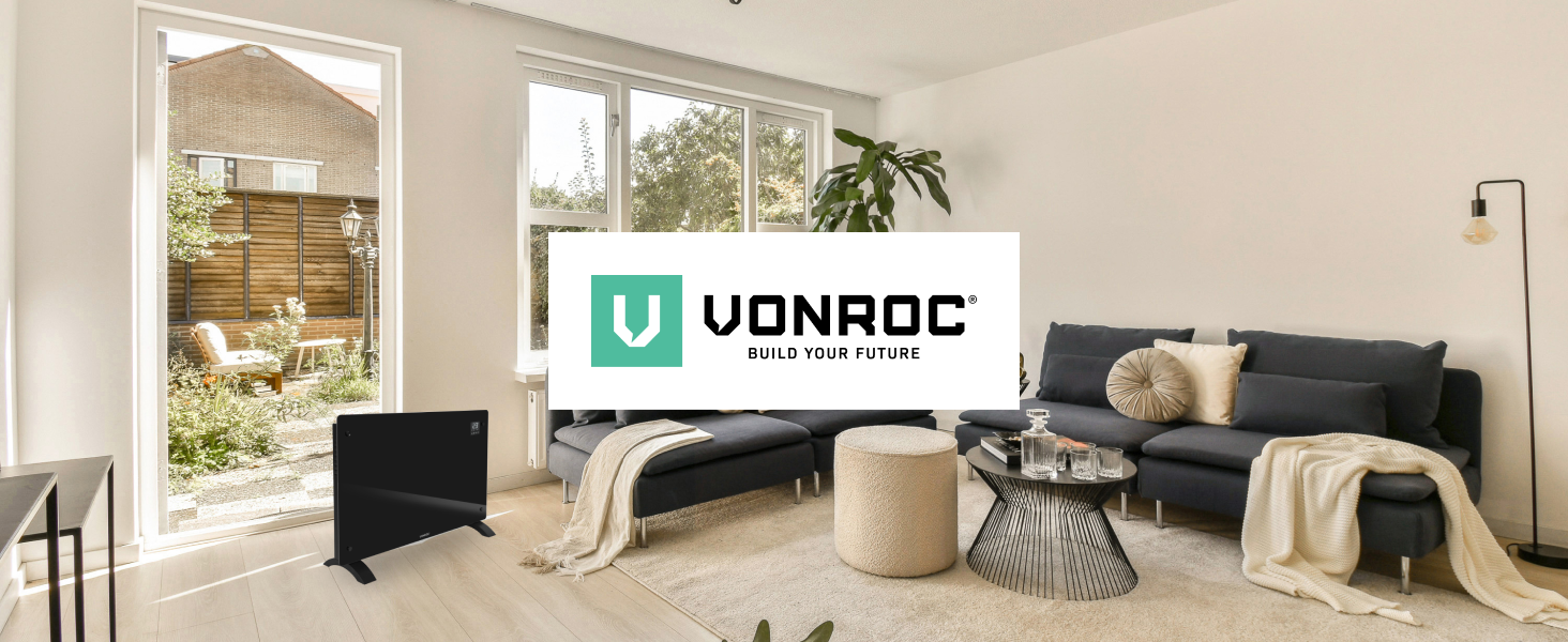 Електричний конвекторний обігрівач VONROC 2000W - для кімнат до 24м² - настінний/підлоговий монтаж - ручне/APP керування, білий