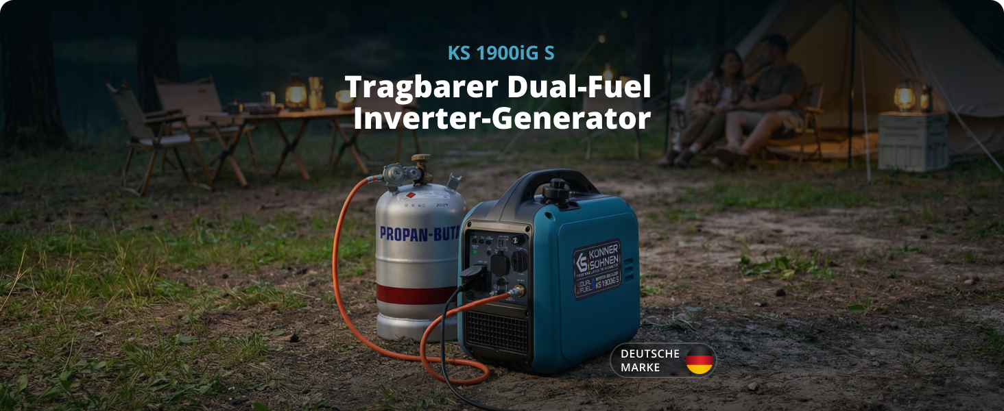 Інверторний генератор Könner&Söhnen 1900iG S, 2000 Вт, двопаливний (бензин/LPG), Blue1900igs