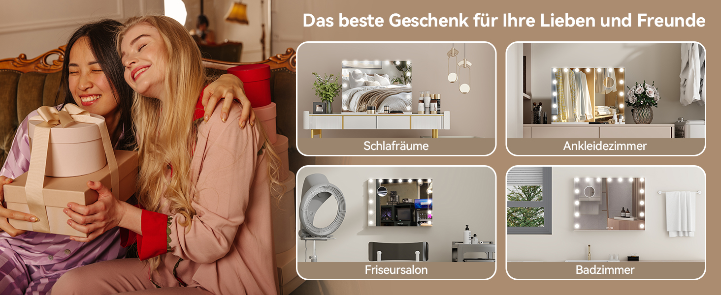 Дзеркало для макіяжу YU YUSING з підсвічуванням 58x45 см, 15 LED, 3 кольори, 10x збільшення, USB Type-C, для ванної кімнати та туалетного столика