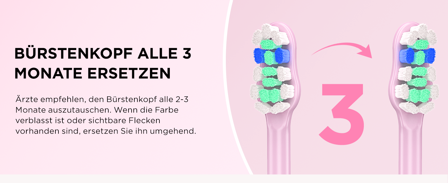 Електрична зубна щітка звукового типу для дорослих та дітей, 5 режимів чищення, 3 рівні інтенсивності, таймер, 8 насадок, чохол для подорожей, рожевий колір