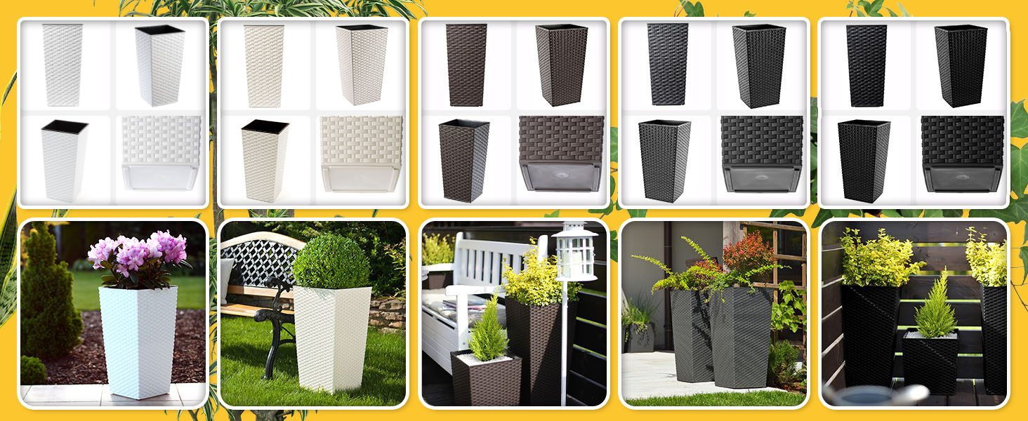 Набір з 3 горщиків для квітів KADAX, Мокко Ратан, 36/46,5/57,5 см, вологостійкий пластик