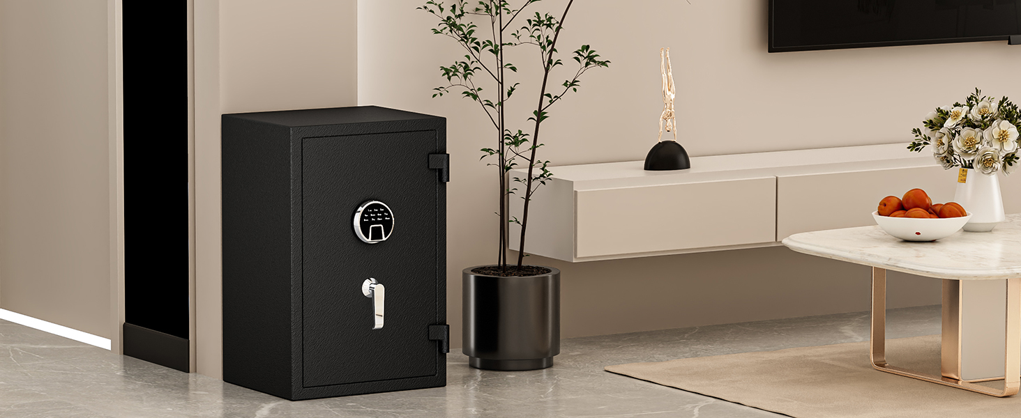 WASJOYE Вогнетривний сейф з біометричним замком, сейф для дому, офісу, готелю з цифровою клавіатурою та зарядкою Type-C (28L)