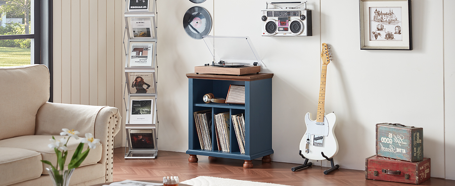 Стійка для програвача LELELINKY: полиця для 200 платівок, дерев'яний стіл для вітальні, спальні, офісу, білий