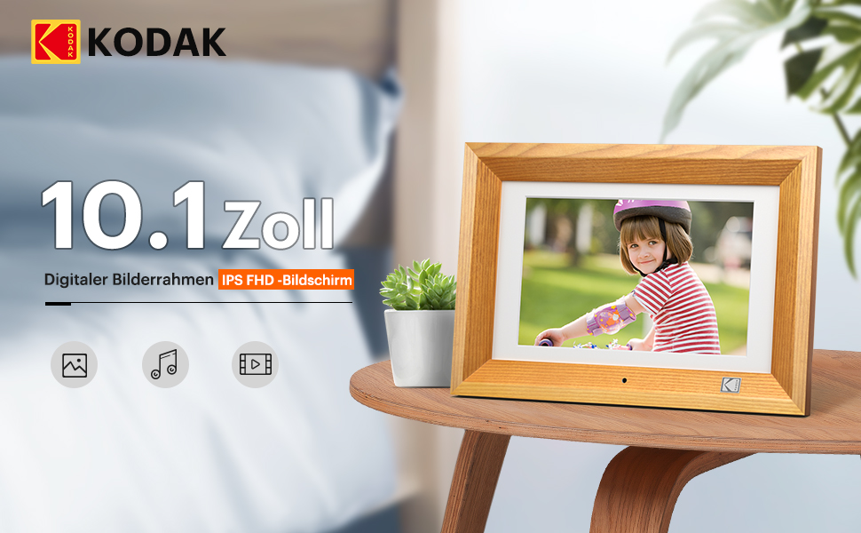 Цифровий фоторамка Kodak 10.1 дюймів з IPS-екраном, підтримкою USB/SD, відтворення фото/музики/відео, календарем та будильником, з пультом дистанційного керування (чорний)