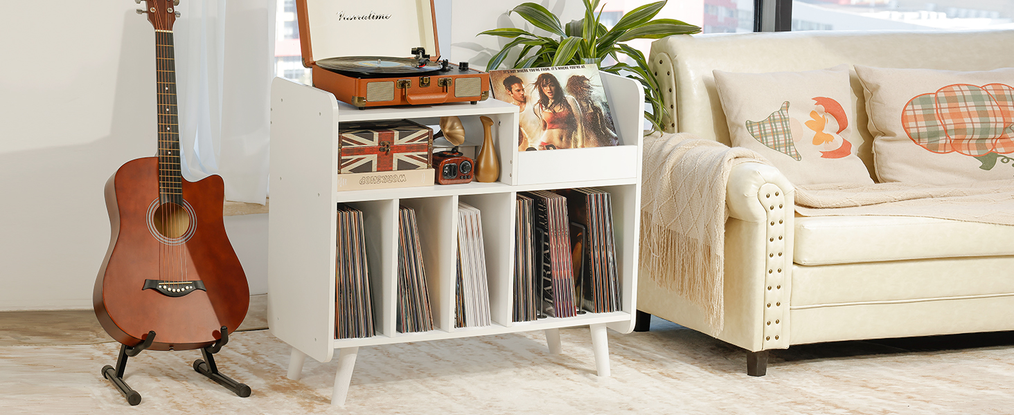 Стіл для програвача, стійка для програвача середини століття з місцем для зберігання до 350+ платівок, шафа для вінілових платівок з регульованими полицями, горіх